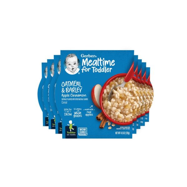 Gerber Baby Cereal, Oatmeal & Barley, Apple Cinnamon, 4.5 Ounce Self-Feeding Trays (Pack of 8)