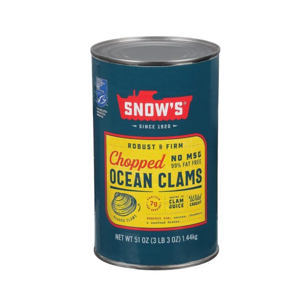 Snow's Ocean Chopped Clams Canned, 51 oz Can - 7g Protein per Serving